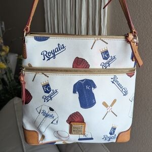 Dooney & Bourke White and Tan Crossbody Bag with Sports Motif